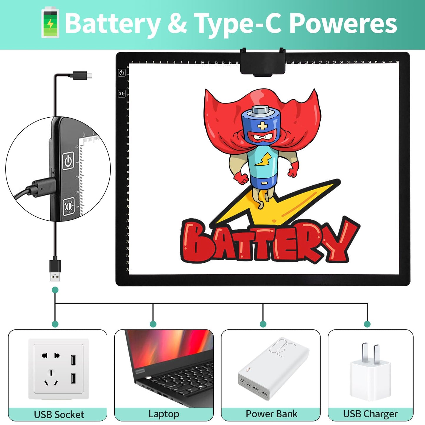 A3 Light Pad - Rechargeable Diamond Painting Light Board with Stand, 3 Colours Stepless Dimmable 6 Levels Brightness Tracing Light Box, Battery Powered Portable Light Pad for Weeding Vinyl Tracing