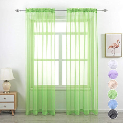 GYROHOME Basic Rod Pocket Sheer Voile Curtain Set of 2 Panels, Sunlight Filtering for Living Room (Green 52x84 inch)