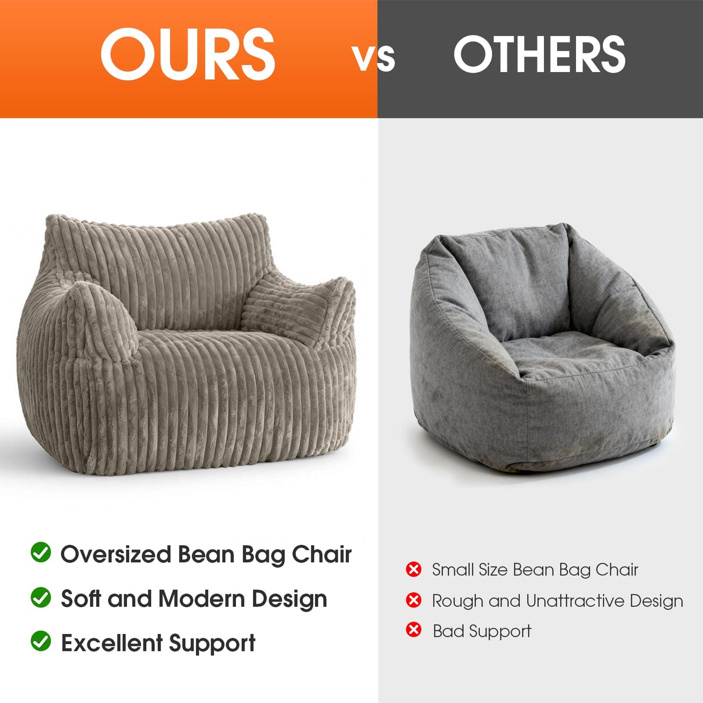 HarborHue Giant Bean Bag Chair with Ottoman, Oversized Memory Foam Bean Bag Sofa for Adults and Kids, Large Comfy Fluffy Single Lounges Mini Couch for Living Room, Bedroom & Dorm(Taupe)