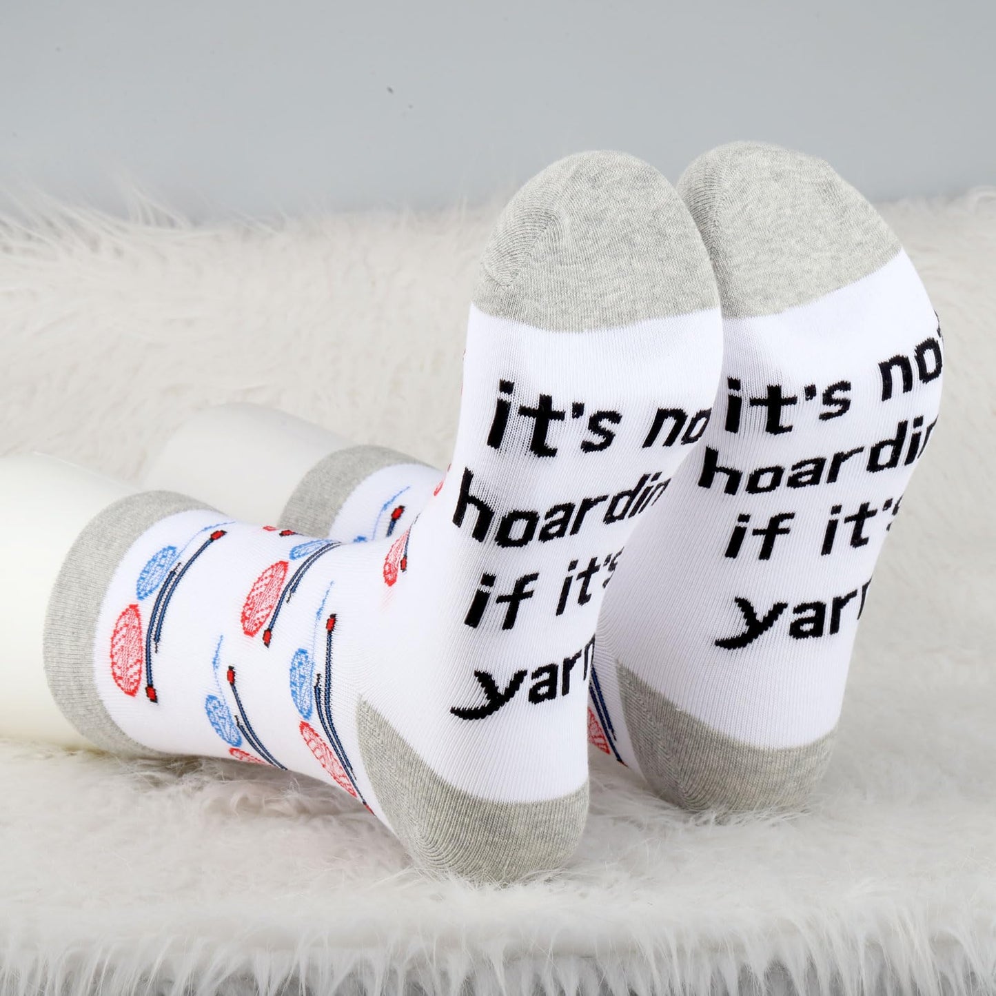 MBMSO Knitting Socks Crochet Yarn Gifts It's Not Hoarding If It's Yarn Socks Knitting Lovers Gift for Crocheter Sewing Socks (Cotton, Yarn Socks)