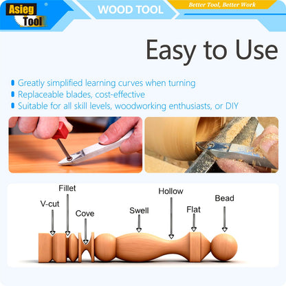 Mini Carbide Tipped Wood Lathe Turning tools Combo set Rougher Detailer Finisher with Wood Handle and Diamond Round Square Carbide Inserts，3pcs