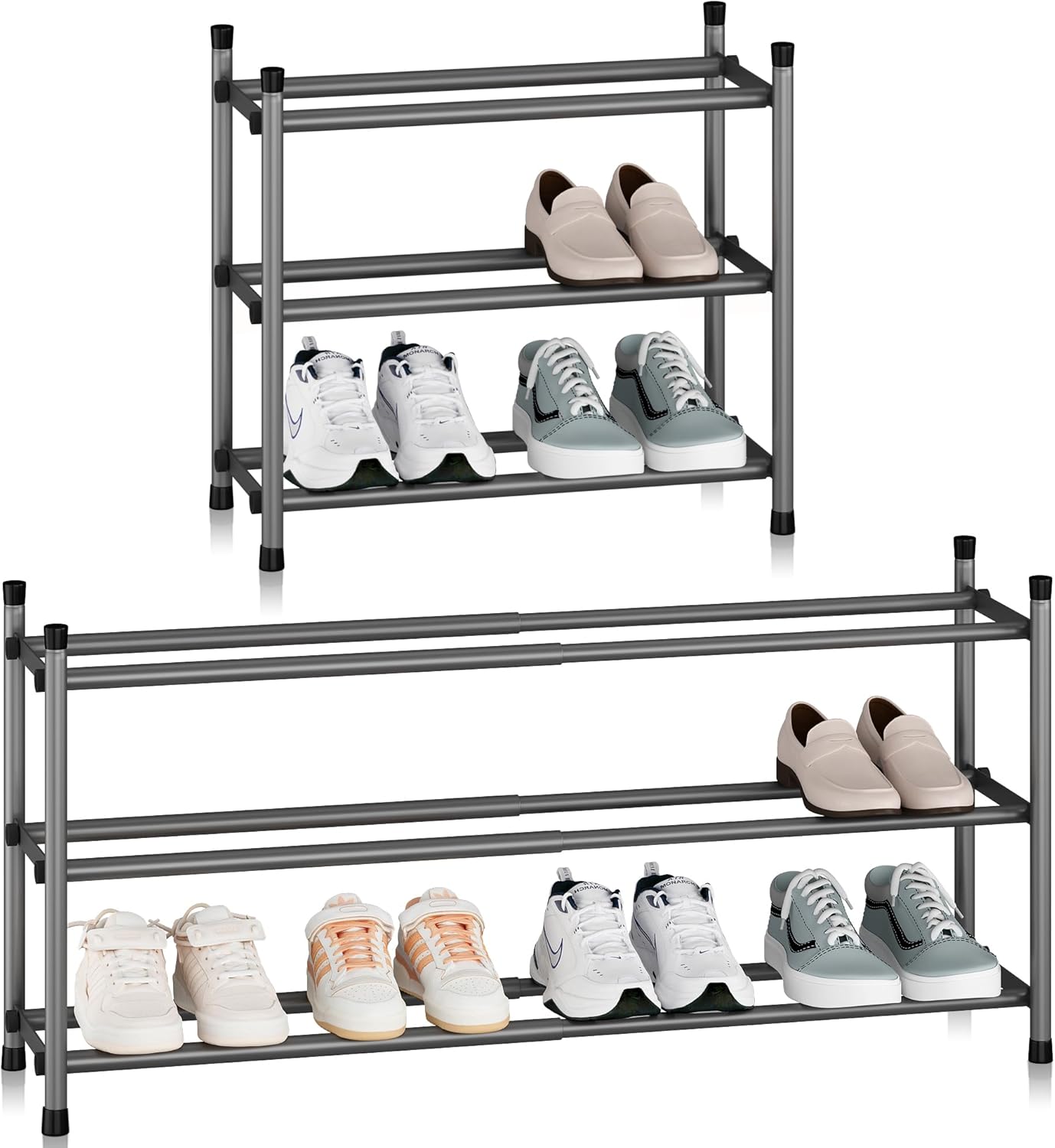12 Closet, 3 STORAGE MANIAC Expandable Shoe Rack, Pairs Stackable Small Shoe Rack, Metal Adjustable Shoes Organizer