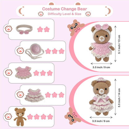 LoopMap Crochet Kit for Beginners – Amigurumi Crochet Animal Kit, Easy Starter Kit with Video Tutorial, Complete Crochet Kit with Extra Yarn, Gift for Adults & Teens (Bear, Pink)