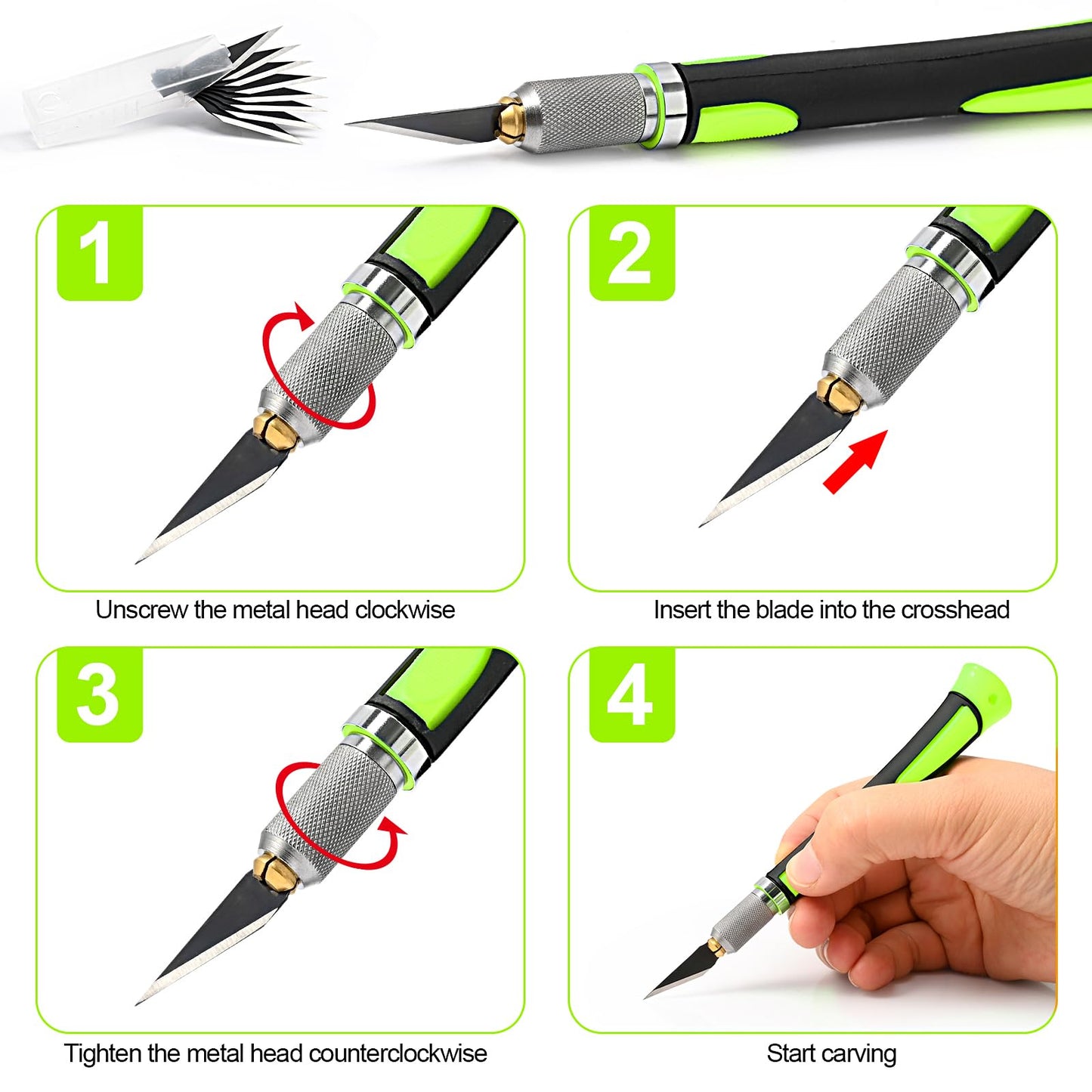 EHDIS Precision Hobby Knife Set Utility Craft Knife Kit with 10PCS Blades for Art, Working-Stencil, Scoring, Scrapbooking, Architecture Modeling, Crafting (Green)