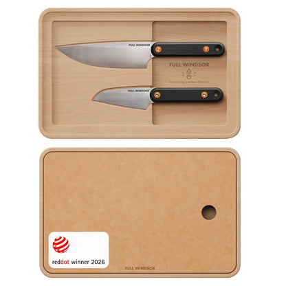 FULL WINDSOR - MagKnives Magnetic Camping Cutting Board and Knife Set - Portable Camping Kitchen Prep Kit with 2 Wood Cutting Boards, 6" Chef Knife, 3.5" Utility Knife, Carry Bag for Outdoor Cooking