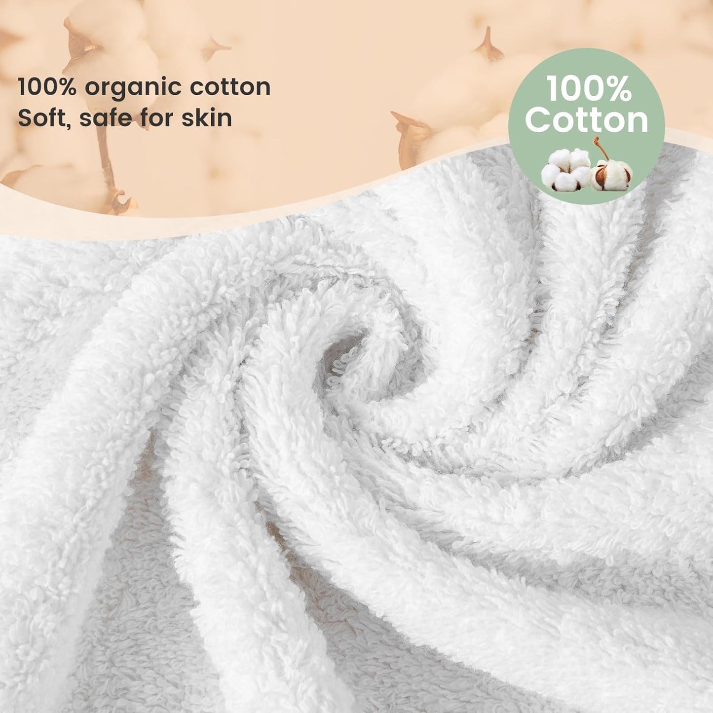 6-Piece Set, 600GSM 100% 2 Packaging, SEMAXE Solid Towel White, Cotton, Each of Bath Towel, Hand Towel, and Washcloths