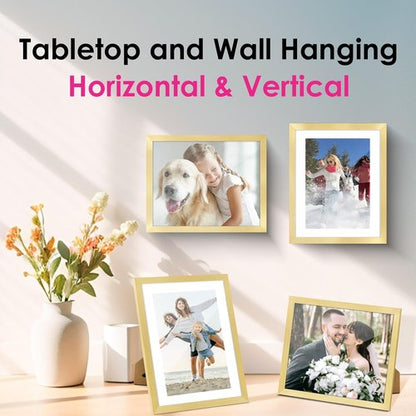 FIXSMITH 8x10 Picture Frame Set of 2 - Elegant Gold Collage Frames for Tabletop or Wall Display