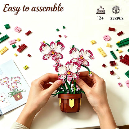 COZYMASS Orchid Building Block Set for Adults, Artificial Flower Plant Building Kit with Pot, Home, Kitchen, Dining Table Decoration, Creative Gift for Birthday (323 PCS)