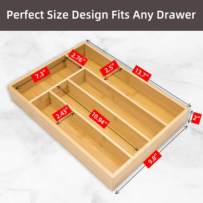 Silverware Organizer Bamboo Kitchen Drawer, Utensil Holder Cutlery Organizer Tray