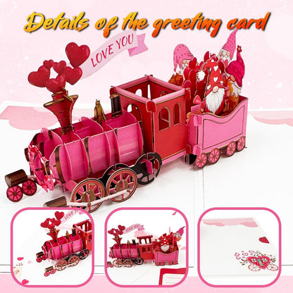 Caughttui 3D Pop Up Valentines Train Card, 3D valentine's day Gift Cards, Valentines Day Gifts