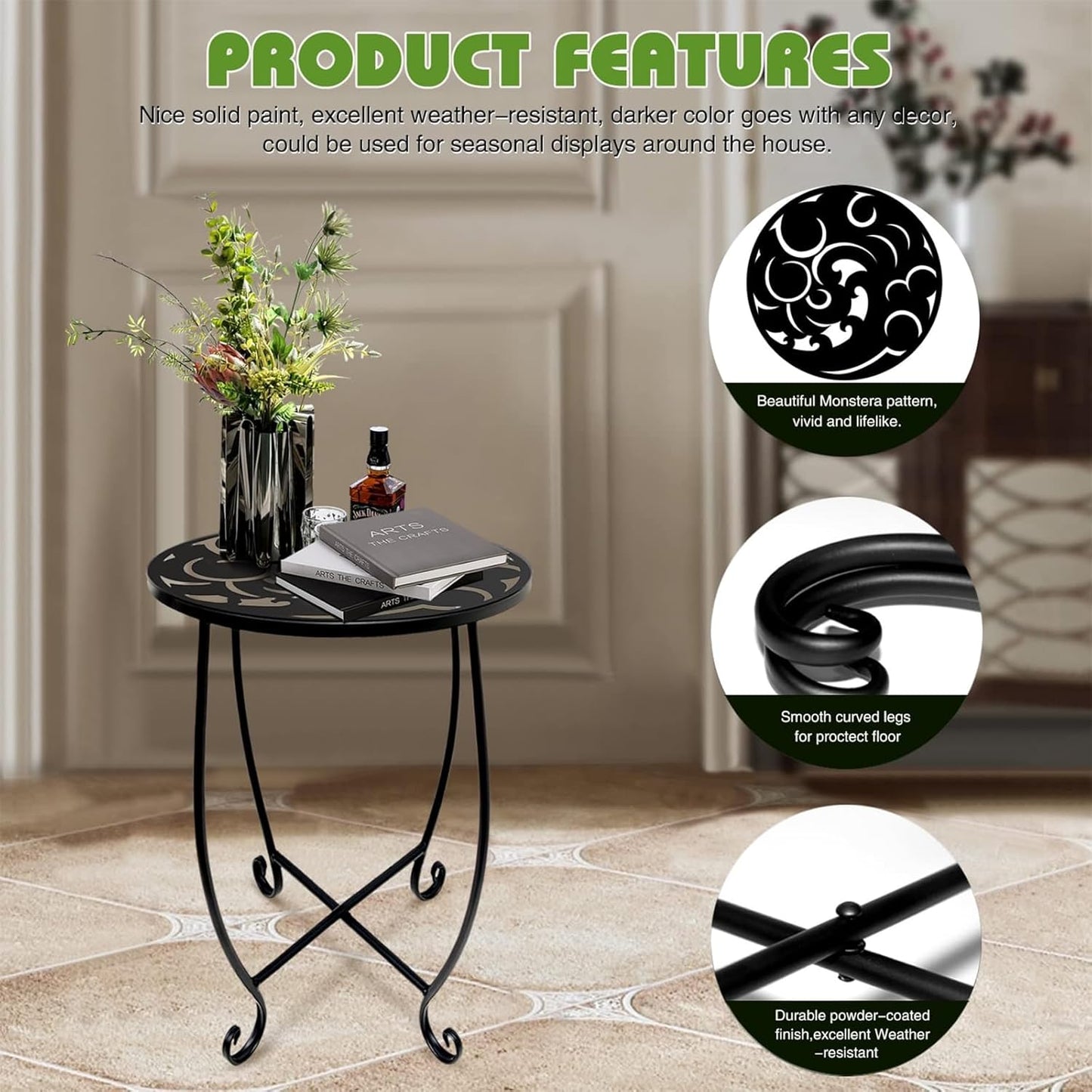 Kaesithar 2 Pack 15 Inch Set Tall Plant Stands Outdoor Indoor, Metal Side Tables for Patio, Weather Resistant Flower