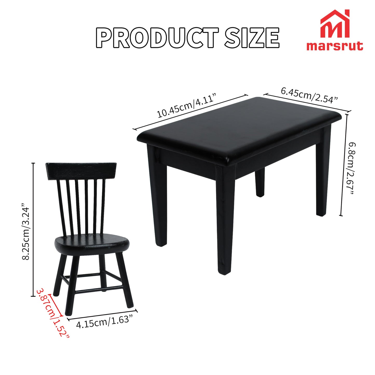 Miniature Dining Table and Chairs Set 5pcs – 1:12 Scale Dollhouse Room Furniture Kitchen Mini Wooden Chair Accessories, Model Accessory Decoration for Doll House DIY Hobby, Black