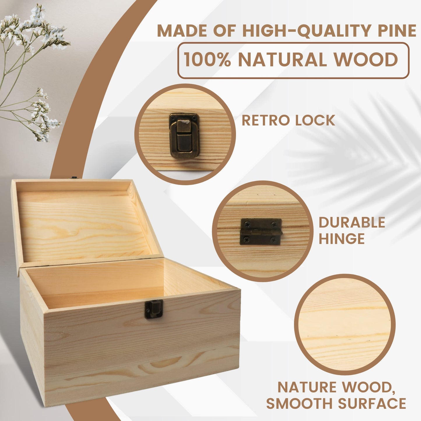 VIKOS Products 10.71x8x5.66-Inch Unfinished Wooden Box with Hinged Lid & Front Clasp for DIY Art Project Crafts Woodcraft Keepsake - Easy to Stain Paint Wood Burning