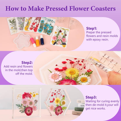 NESCCI 428 Pcs Dried Pressed Flowers for Resin,Real Nature Dried Flowers for Crafts Bulk Dry Flowers Leaves Kit Used for Resin Molds Scrapbooking DIY Art Crafts Candle Soap Making Nails Décor