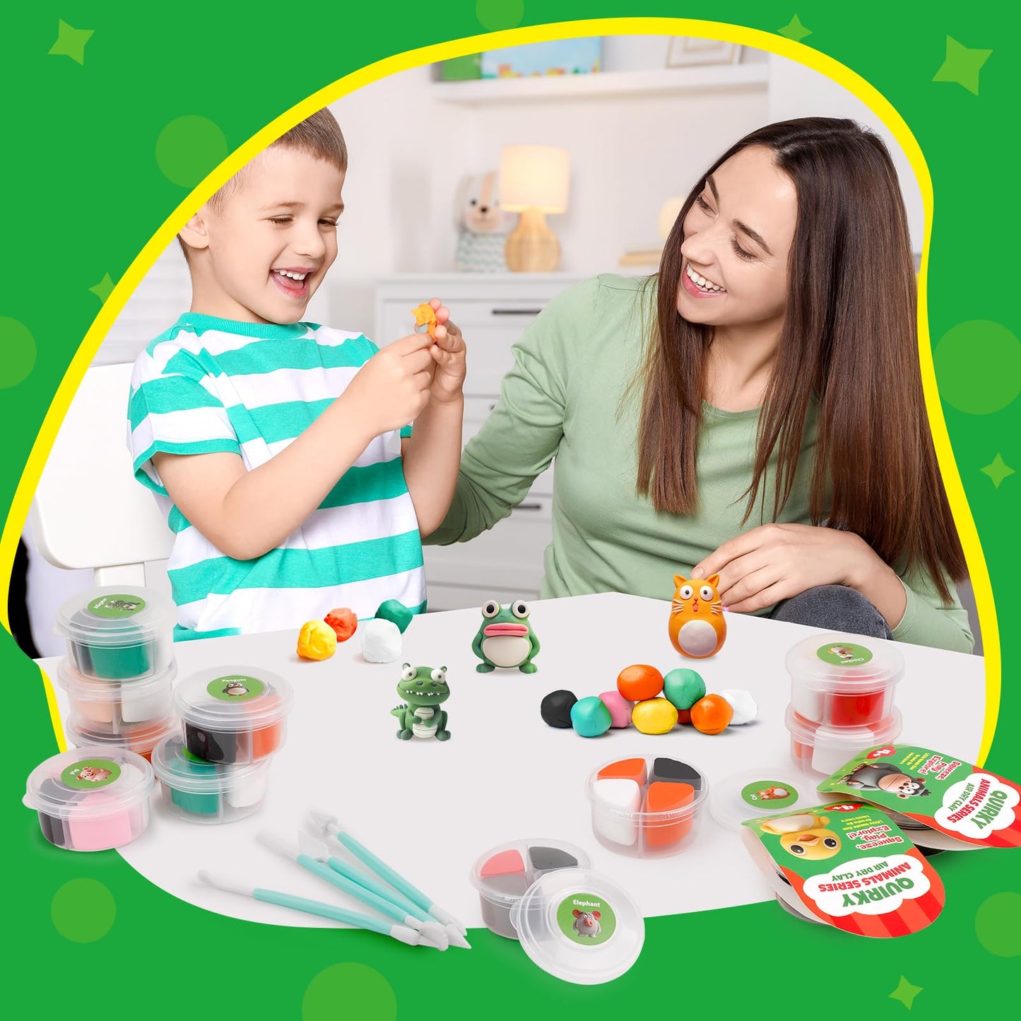 Kasfalci Air Dry Clay Kit for Kids, 12 Animals Modeling Magic Clay, Arts & Crafts for Kids Ages 8-12, Ultra Light & Soft, Safe & Non-Stick with Sculpting Tools & Tutorials, Unique Gifts for Adults