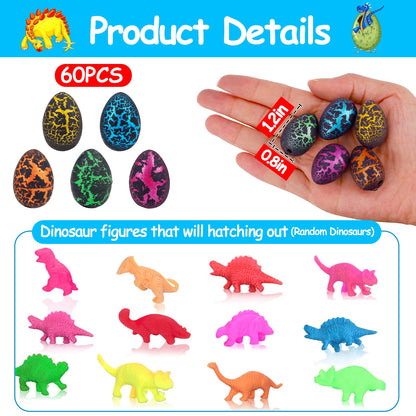 60PCS Small Hatching Dinosaur Eggs for Dinosaur Birthday Party Favors Summer Goodie Treat Bag Stuffers Classroom Carnival Prizes Bulk Pinata Fillers Novelty Grow in Water Dino Eggs with Toys Inside