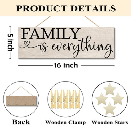 NaZaUK Family Picture Frames Collage Wall Decor Hanging Display, Family is Everything, Hanging Photo Display with Clips, Picture Board Wood Rustic Frames, Bedroom Decor for Teen Girls