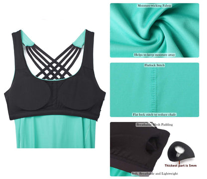 icyzone Yoga Tops Workouts Clothes Activewear Built in Bra Tank Tops for Women (XL, Florida Keys)