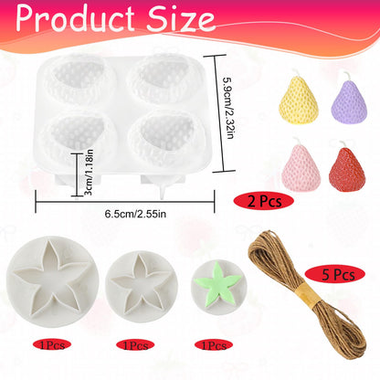 Strawberry Silicone Soap Mold DIY Soap Making Set Include 2 Pcs 8 Cavity 3D Strawberry Silicone Mold,3 Leaf Molds,Twine,Molds Handmade Soap Supplies for Crafts, Gifts & Beginners Soap Making