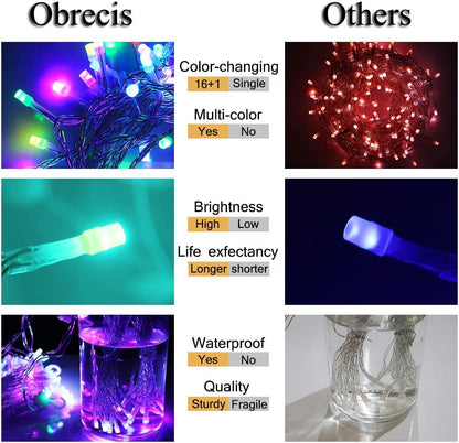 66FT 200 34 Color Changing Christmas Lights Outdoor, LED Colors String Lights with Remote Multicolor Plug in Waterproof