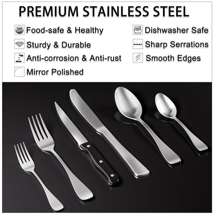 49-Piece Stainless Steel Silverware Set with Cutlery Organizer, Service for 8 with Steak Knives and Kitchen Utensils