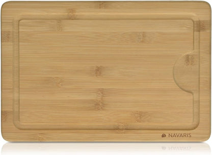Navaris Medium Bamboo Wooden Cutting Board, Natural Chopping Board with Juice Groove, 14 x 9 inches