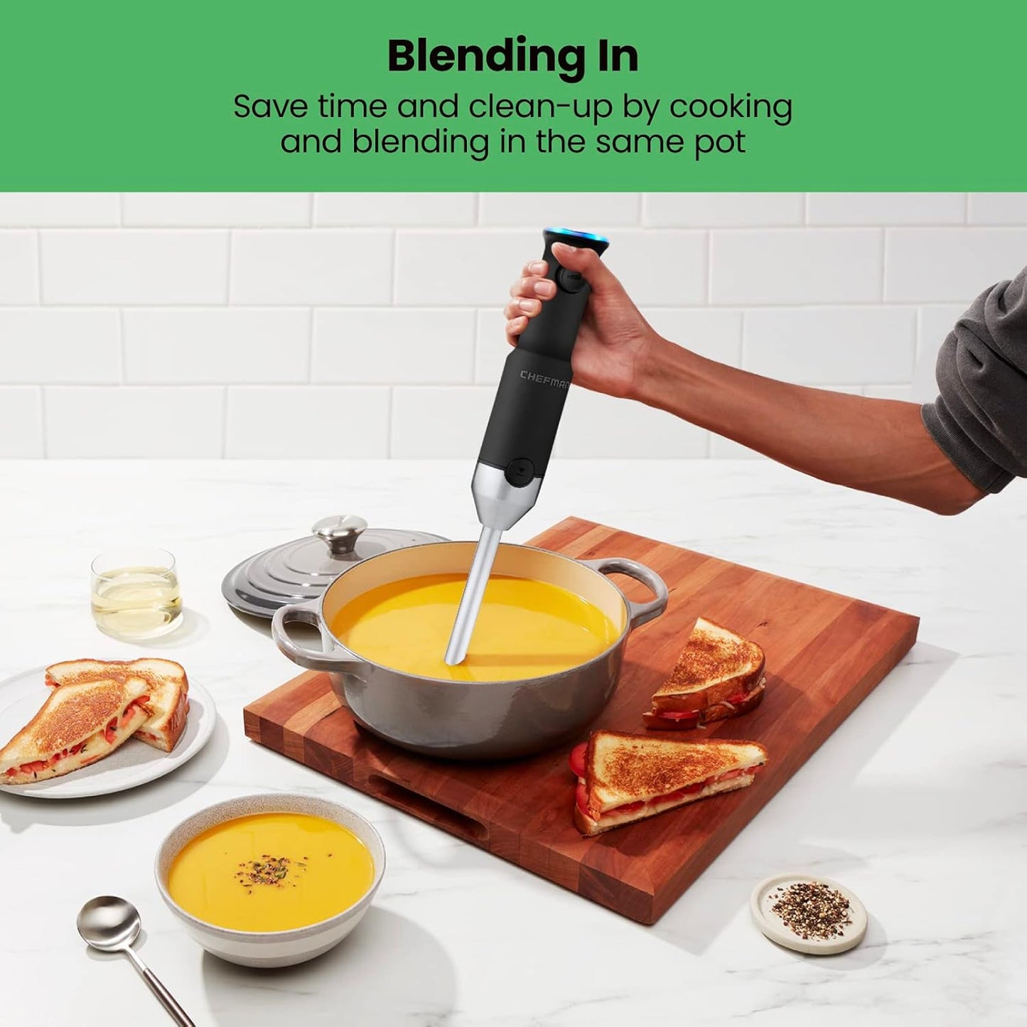 Chefman Cordless Power Portable Immersion Blender, Ice Crushing Power with One-Touch Speed Control, USB Charging,