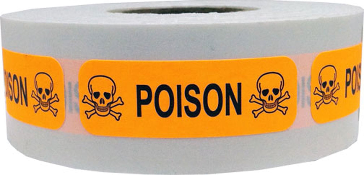 Fluorescent Orange with Poison Medical Healthcare Stickers – 0.5 x 1.5 Inch Adhesive Labels, 500 Total Stickers Per Roll for Hospitals, Clinics, Laboratories, and Medical Safety – Made in the USA