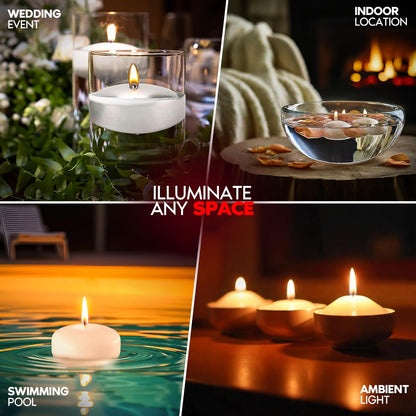 Candle Charisma White Floating Candles 3 Inch (Set of 36) – 8-Hour Dripless, Smokeless Burn with Natural Flickering Flame – Perfect for Weddings, Centerpieces, Pool Nights & Special Events