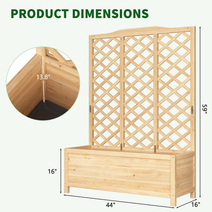 UrGROWA Wooden Raised Garden Bed with Trellis, Freestanding Planter Box with Drainage for Vines Climbing Plants Flowers Herbs, Elevated Gardening Planter for Backyard Balcony Patio