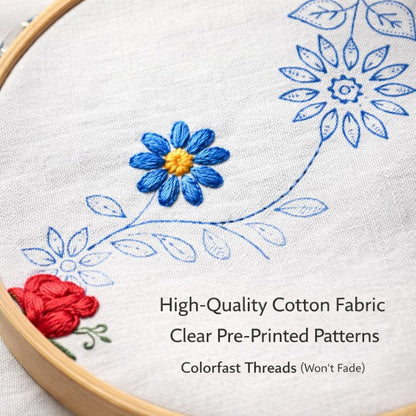 Beginner Embroidery Kit for Adults - Mexican Floral DIY Embroidery Starter Kit with Cotton Napkins, Bamboo Hoop, Threads, Needles & Tools - 43-Piece Embroidery Set (Random Designs, Intermediate)