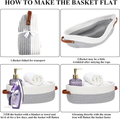 Bathroom Countertop Organizer Basket, Cotton Rope Woven Decorative Basket for Bathroom, Bedroom, 13"x6.3"x4.3" (Off