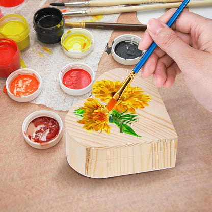 Acshio 12 Pack Unfinished Wood Heart Box, Unpainted DIY Treasure Chest with 10 Pcs Paint Brushes, Wooden Heart Shaped Storage Box Jewelry Box with Lid for Art Craft Painting Making Christmas
