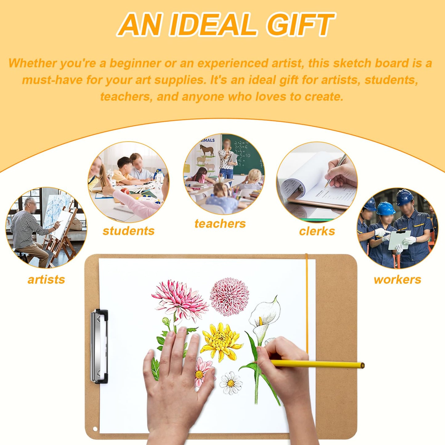 TKOnline 11.8x17.7 Sketch Drawing Board, Art Board with Sturdy Clip and Rubber Bands, Portable Artist Clipboard Easel for Classroom, Drafting and Studio Drawing