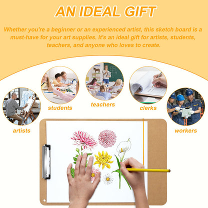 TKOnline 11.8x17.7 Sketch Drawing Board, Art Board with Sturdy Clip and Rubber Bands, Portable Artist Clipboard Easel for Classroom, Drafting and Studio Drawing