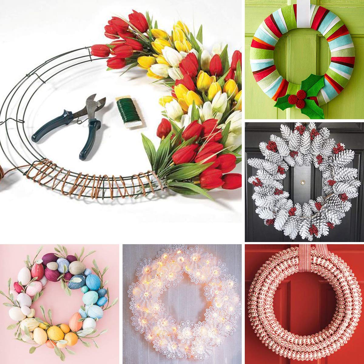 6 Pack Wire Wreath Frame 10 Inches Metal Wreath Rings for Chirstmas New Year Party with 6 Pcs Adhesive Hooks and 38 Yard 22 Gauge Paddle Wire for Crafts