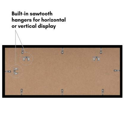 Americanflat 11x27 Picture Frame with Polished Plexiglass - Set of 2 - Use as 8x24 Frame with Mat or Display 11x27 Photo Without Mat - Galleria Collection - Picture Frames for Wall Display - Black
