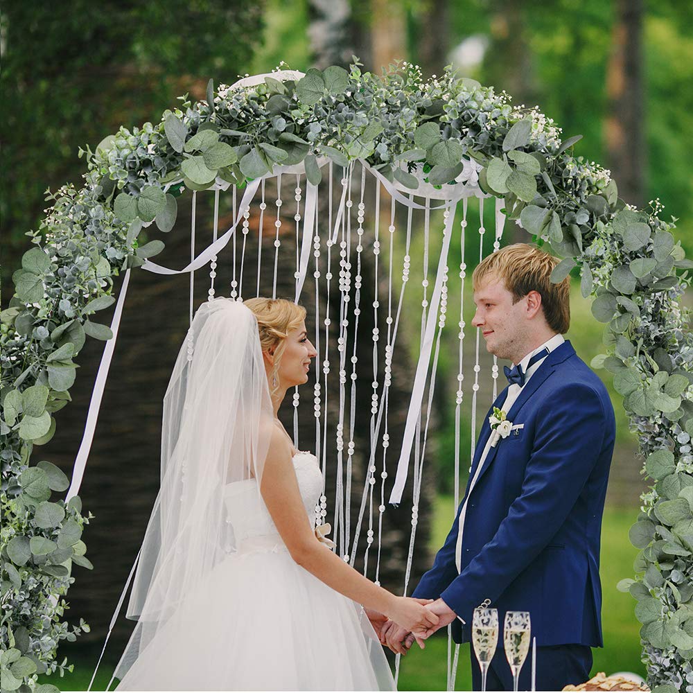 Winlyn 5.9' Long Faux Silver Dollar Eucalyptus Leaves Greenery Artificial Garland in Grey Green for Wedding Arch Swag Backdrop Doorways Table Runner Indoor Outdoor
