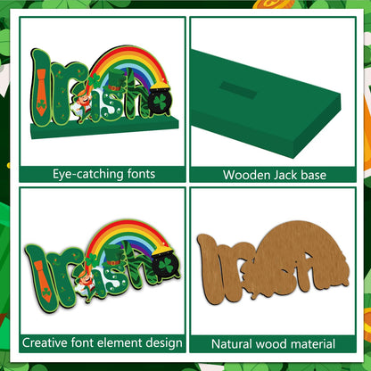 4pcs St Patricks Day Decorations Wooden Table Signs,Happy Saint Patricks Day Table Decorations Green Irish Lucky Shamrock, Leprechaun St. Patricks Day Decorations for Holiday Party