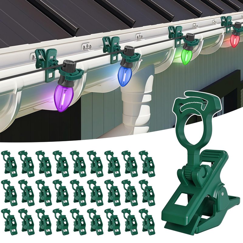C7 C9 christmas light spring clips, 100Pcs Self-lock heavy duty quick Christmas Light Clips, Fit E12/E17 Base, Mini Lights Holiday Rope Lights, Perfect for gutter Shingle Metal Roof Fence Railing