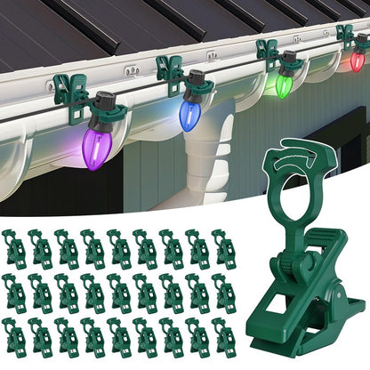 C7 C9 christmas light spring clips, 100Pcs Self-lock heavy duty quick Christmas Light Clips, Fit E12/E17 Base, Mini Lights Holiday Rope Lights, Perfect for gutter Shingle Metal Roof Fence Railing