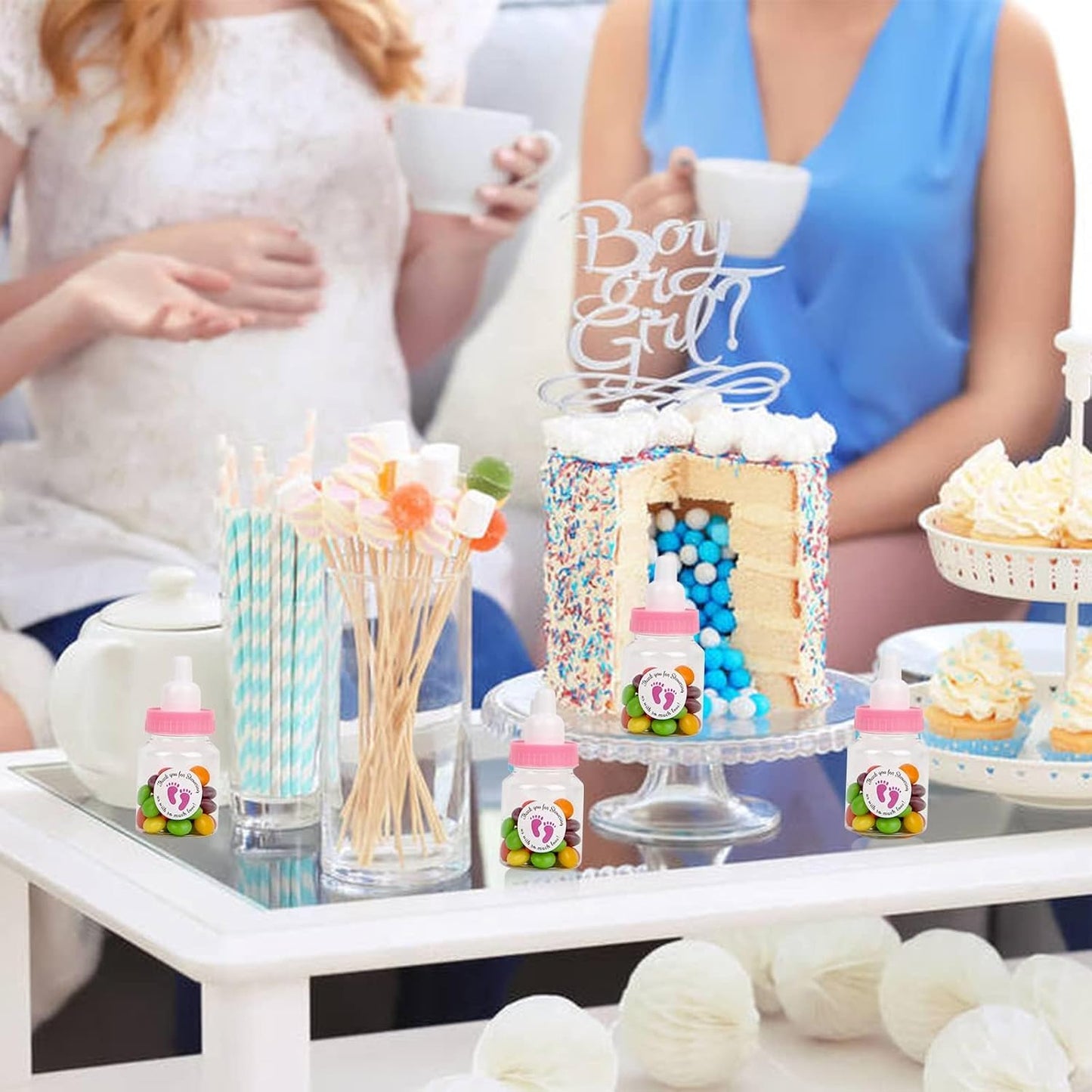 144 Pcs Mini Baby Shower Milk Bottles Favors for Baby Shower White Plastic Mini Bottles for Party Favors Boy Party