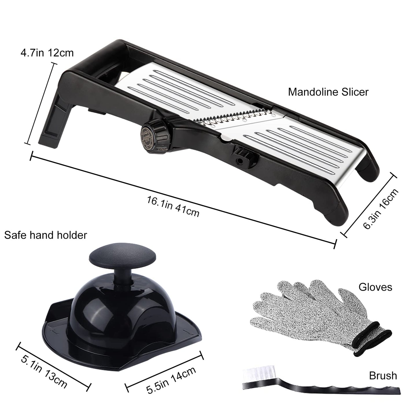 Mandoline Food slicer for kitchen, Adjustable Stainless Steel Mandoline Vegetable slicer, Food slicer Onion Potato Chip French Fry, 7 in-1 Adjustable Blade, Including 1 Pair Cut-Resistant Gloves