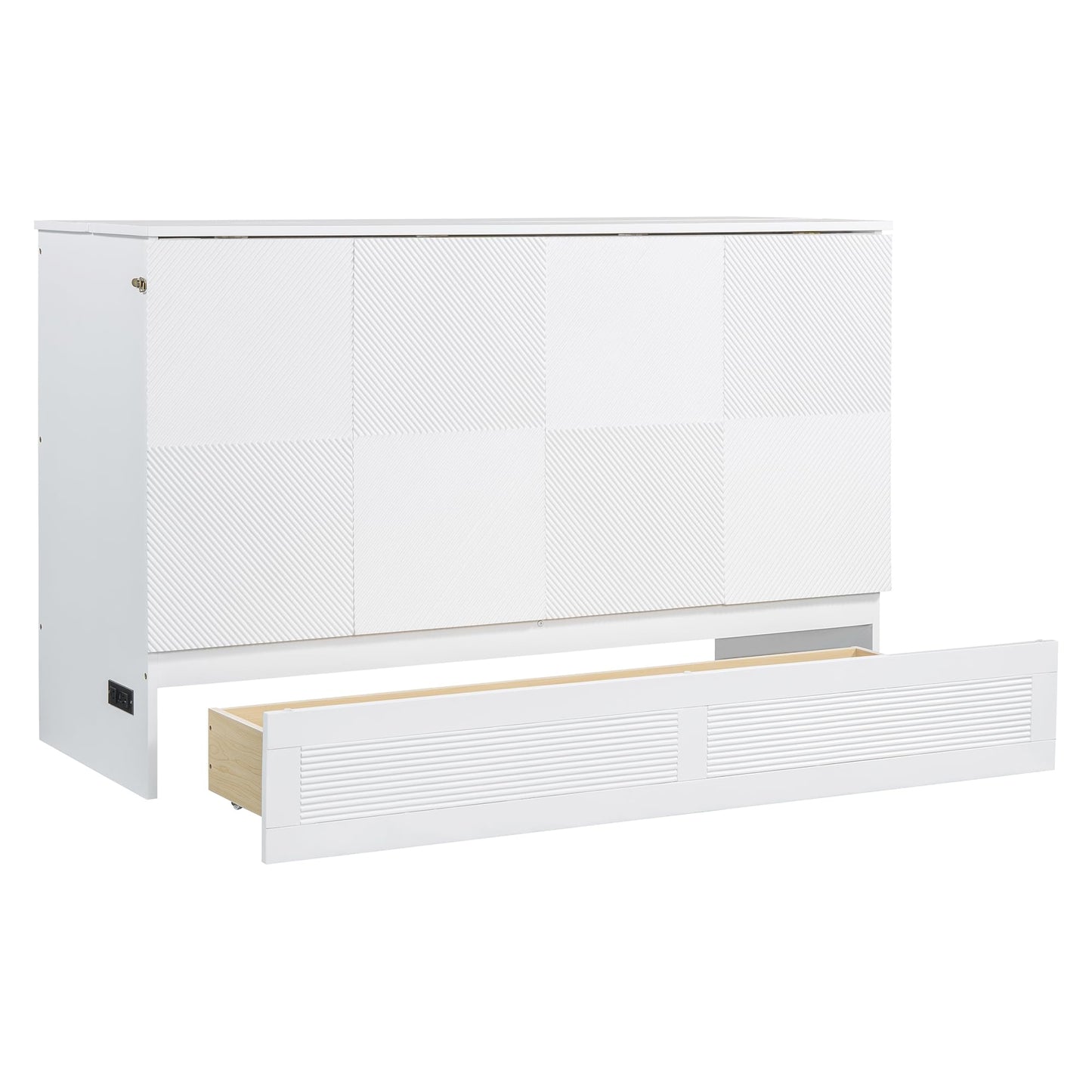 PVWIIK Queen Size Murphy Bed with Drawer for Bedroom/Living Room/Small Space,Cabinet Bed Frame/Space Saving Design, No Box Spring Needed,White