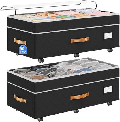 Budding Joy Under Bed Storage Containers - 90L Capacity with Wheels | 2-Pack for Easy Organization