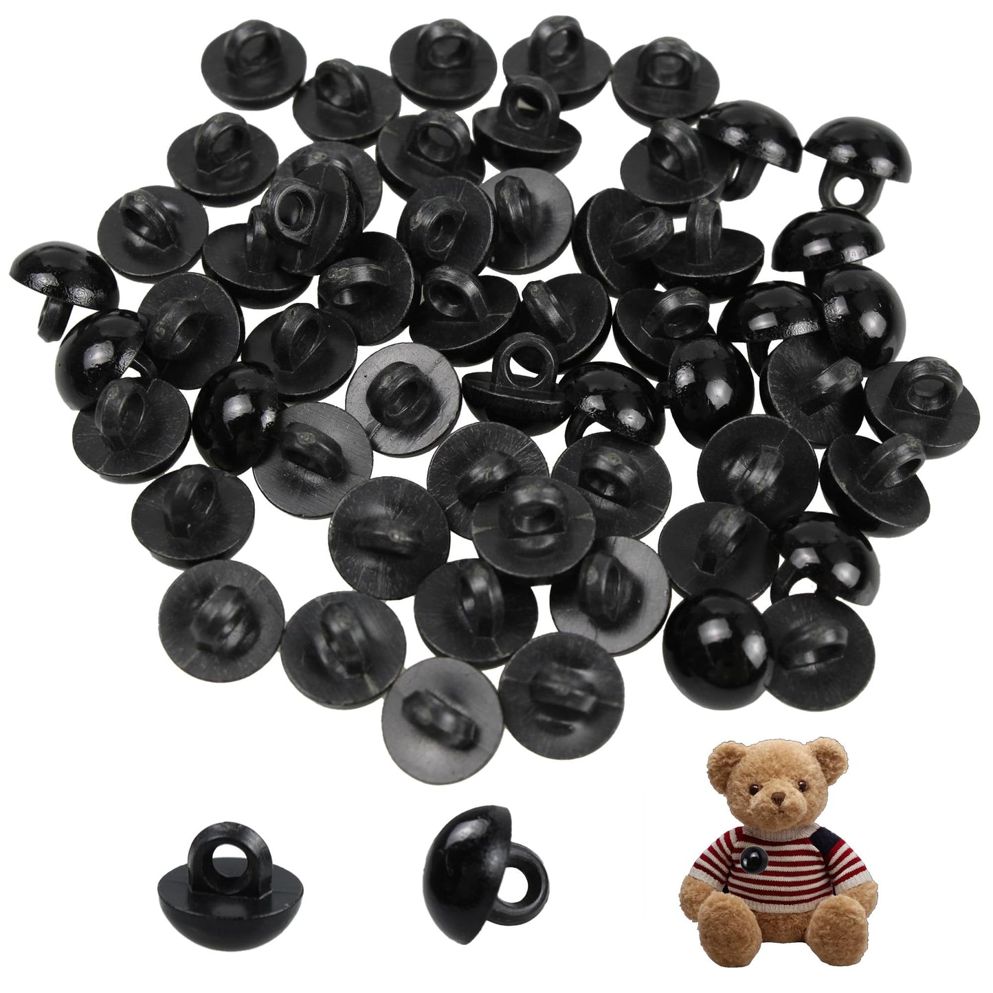 pson 100PCS Black Plastic Safety Eyes, 9mm Sewing On Mushroom Domed Buttons Craft Eyes for Crochet Animal Toys, Teddy Bear, Puppet & Plush Doll Making