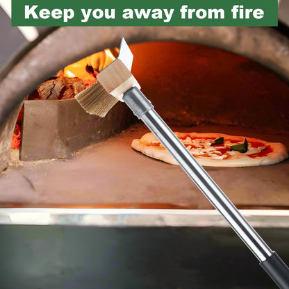 ACXFOND Aluminum Pizza Oven Brush, Grill Brush with Scraper and 3 Sections of Detachable Long Rod Design for Commercial Cleaning, Restaurants, Kitchens, BBQ Shelf Or Any Grill