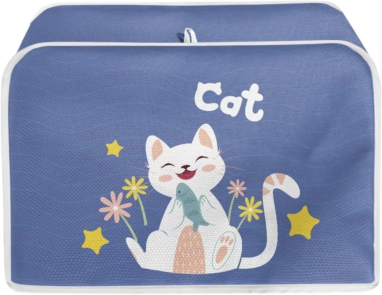 Cat Flower Print Toaster Cover 2 Slice Wide Slot, Lightweight Washable Dust Protection Appliance Bag Bread Maker Cover,