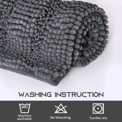 NICETOWN Grey Bathroom Rug, Extra Thick Indoor Outdoor Durable Doormat for Front Door, Anti-Slip Soft Plush Chenille Shaggy Bath Living Room Bedroom Mat, Water Absorbent Floor Carpet (1 PC, 47 x 17)