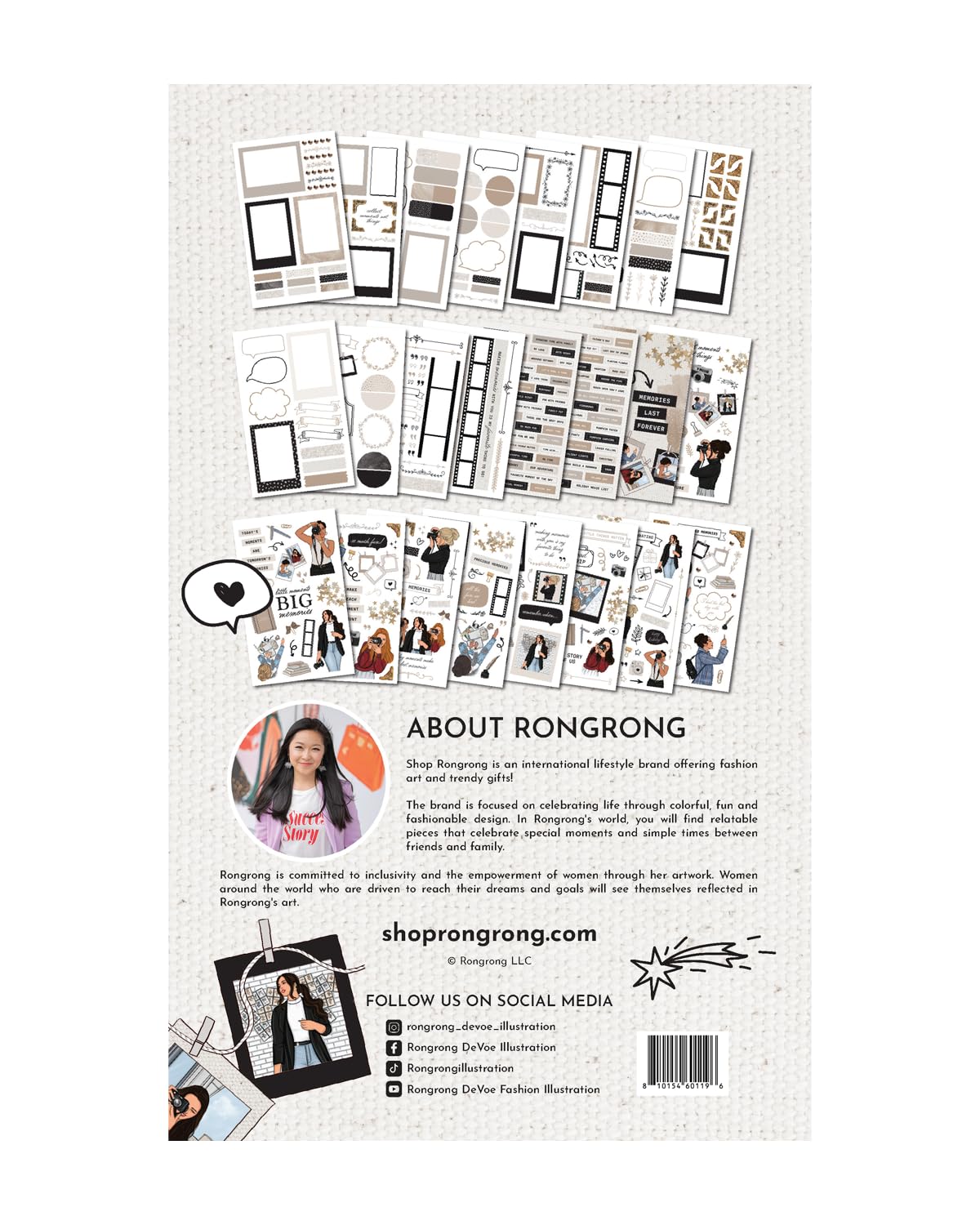Rongrong Treasured Memory Sticker Book – 24 Pages of Vintage-Inspired Stickers for Journals, Planners & Scrapbooks – Neutral Tones, Handwritten Notes, Quotes & Photo Frame Stickers